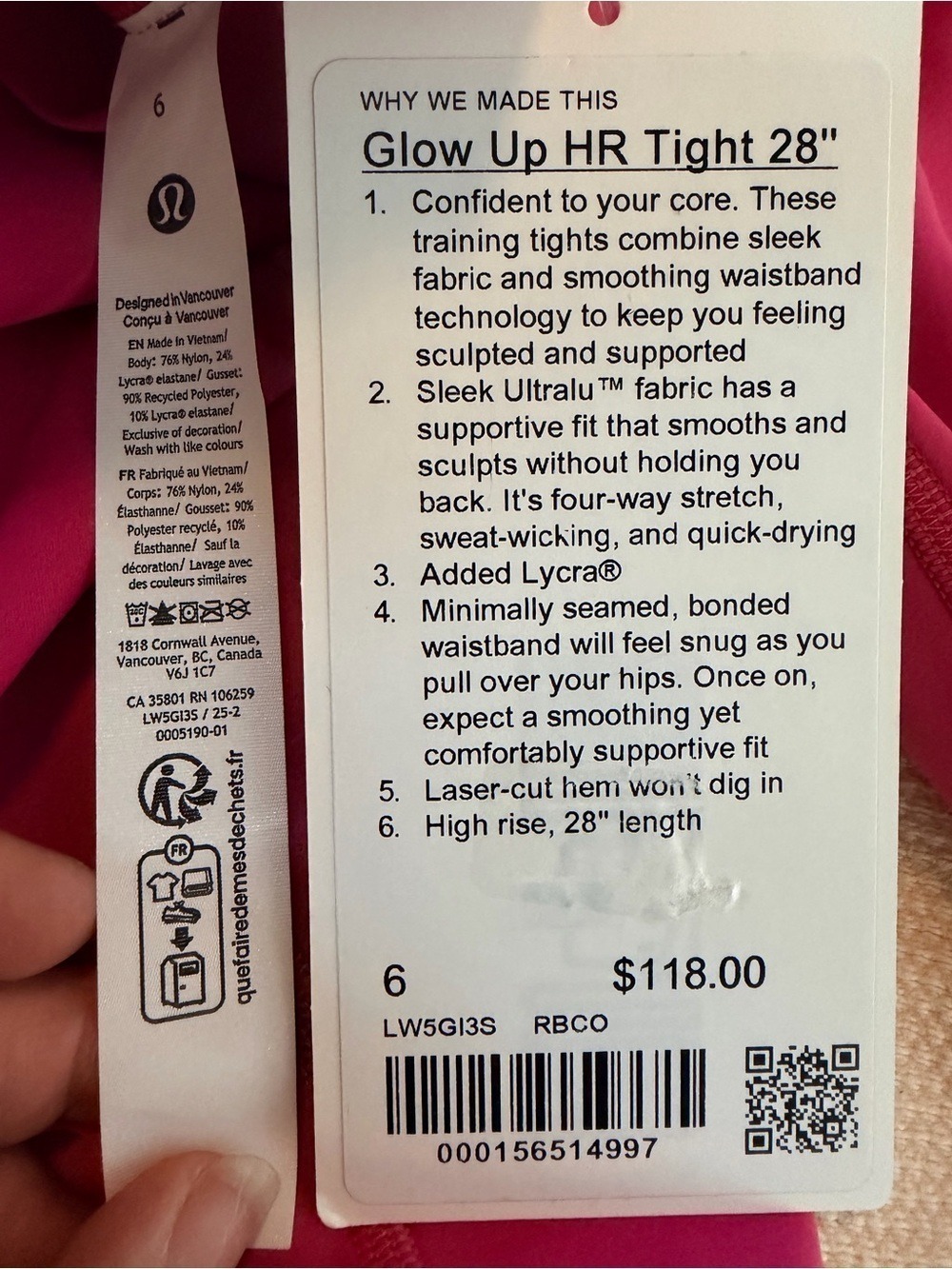 Lululemon Glow Up HR Tight 28” Raspberry Coulis RBCO Size 6 NWT - Picture 2 of 11